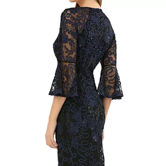NWT JS Collections Royal Blue/Black Bell Sleeve Soutache Cocktail Dress, Size 2 - Picture 3 of 16